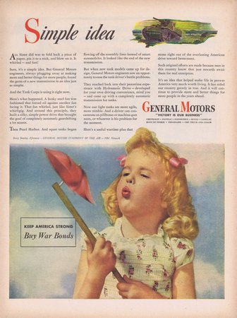 1944 WW2 General Motors Tanks Victory Is Our Business Original Vintage Advertisement with Cute Little Girl Neat