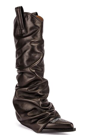 R13 Mid Cowboy Boot with Sleeve in Black Leather
