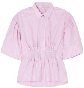 Shirred Striped Cotton-poplin Shirt
