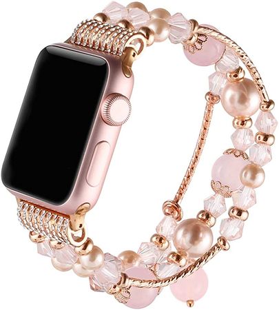 Amazon.com: Suppeak Band Compatible with Apple Watch 38mm 40mm 41mm, Women Girl Elastic Handmade Pearl Bracelet Replacement for Series SE 7 6 5 4 3 2 1, Pink : Cell Phones & Accessories