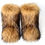 Amazon.com | MH Bailment Faux Fur Boots for Women Fuzzy Fluffy Furry Fashion Winter Shorty Mid-Calf Snow Boots Flat Shoes (Brown, 7, numeric_7) | Snow Boots