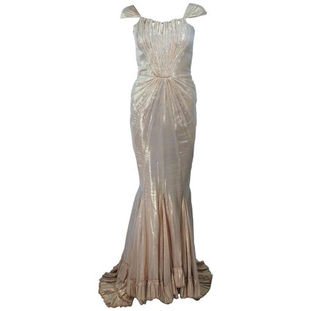 ELIZABETH MASON COUTURE Gold Silk Lame Gown Size 2 Made to Measure For Sale at 1stDibs