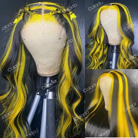 yellow and black lace frontal wig