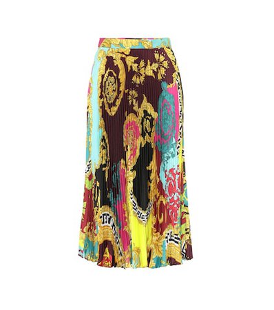Montage-print pleated midi skirt