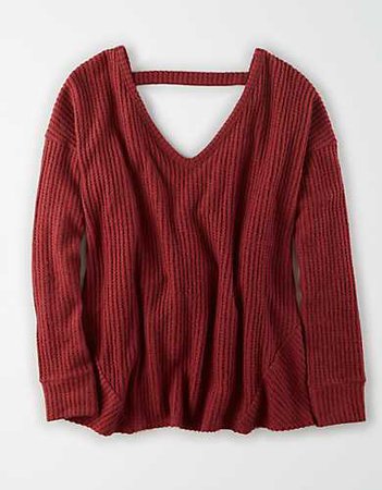 AE Soft Plush Long Sleeve Twist Back T-Shirt burgundy