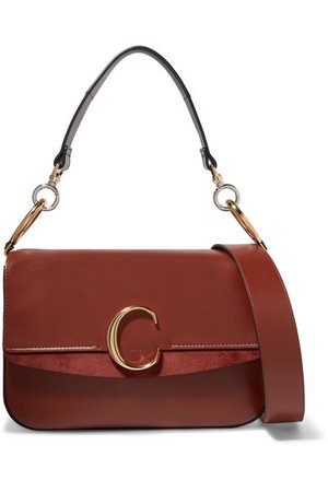 Chloé | Chloé C medium suede-trimmed leather shoulder bag | NET-A-PORTER.COM