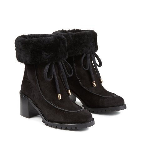 Black Crosta Suede Hiker Boots with Shearling Lining | BUFFY 65 | Cruise 2019 | JIMMY CHOO