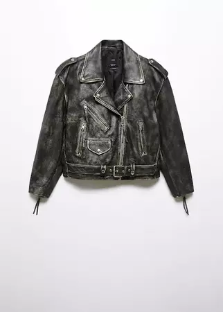 Leather biker oversize jacket - Women | Mango USA
