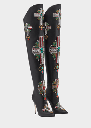 Versace Thigh High Cross Embellished boots for Women | Online Store EU