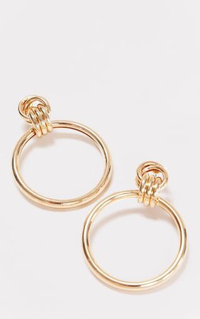 Gold Medium Drop Hoop Earrings | Accessories | PrettyLittleThing