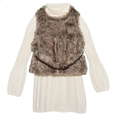 LULURAIN Cable-Knit Dress and Faux-Fur Vest Set (For Little Girls) - Save 30%