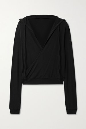 Black Hooded wrap-effect stretch-knit top | Alo Yoga | NET-A-PORTER