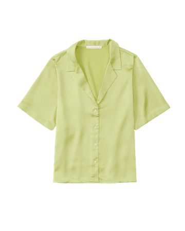 A&F Short-Sleeve Satin Button-Up Shirt