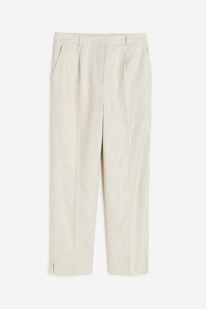 Linen-blend Pull-on Pants - Light beige - Ladies