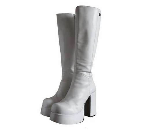 *clipped by @luci-her* White Chunky Leather Platform Go Go Boots