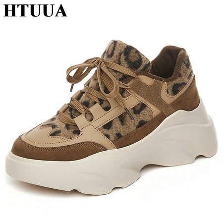 HTUUA Autumn Winter Sneakers Women Casual Lace Up Leopard Print Height Increase Chunky Sneakers Women's Platform Shoes SX3388-in Women's Vulcanize Shoes from Shoes on Aliexpress.com | Alibaba Group