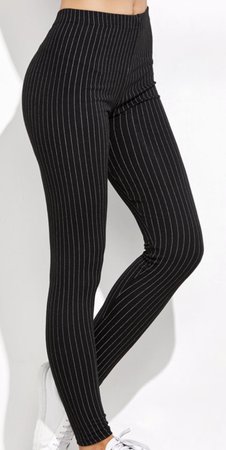 black and white pinstripe leggings