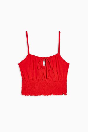 Red Shirred Waist Cami | Topshop