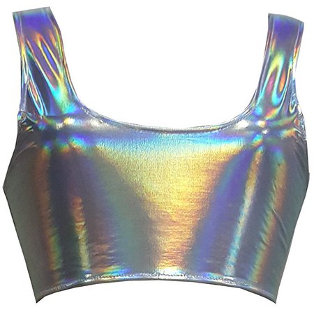 Pinda Summer Women Rave Festival Silver Holographic Tank Top (S, silver) at Amazon Women’s Clothing store: