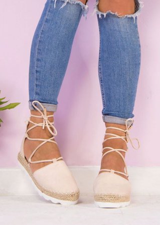 Solid Lace Up Round Toe Sandals - Fairyseason