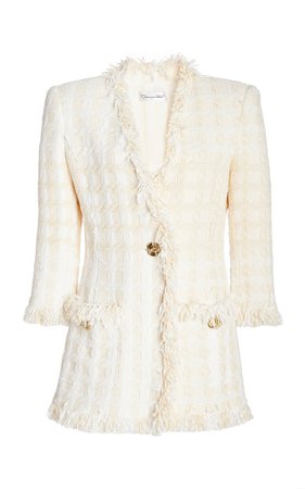 Fringed Cotton-Blend Tweed Blazer By Oscar De La Renta | Moda Operandi