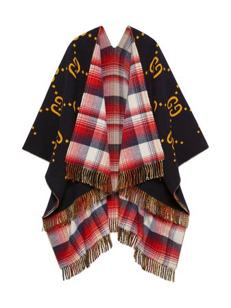 Shop red & white Gucci Reversible GG wool poncho with Express Delivery - Farfetch