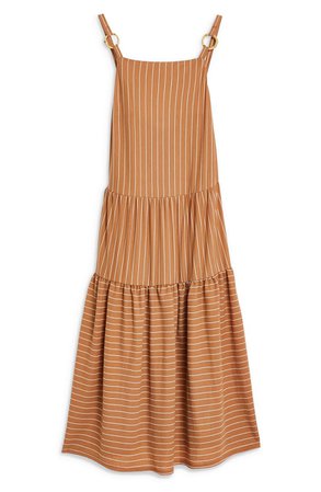 Topshop Sleeveless Stripe Linen Midi Dress brown