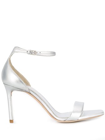 Silver Saint Laurent Amber Ankle Strap Sandals | Farfetch.com