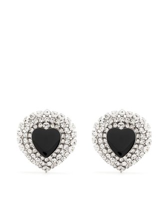 Alessandra Rich crystal-embellished heart-shape earrings silver & black FABA2332J027 - Farfetch