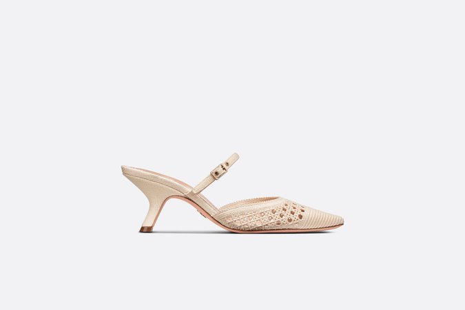 Dior Capture Heeled Mule Cream Mesh Cannage Embroidery | DIOR