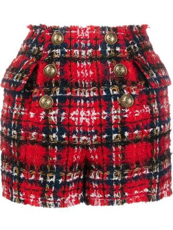 balmain red tweed shorts