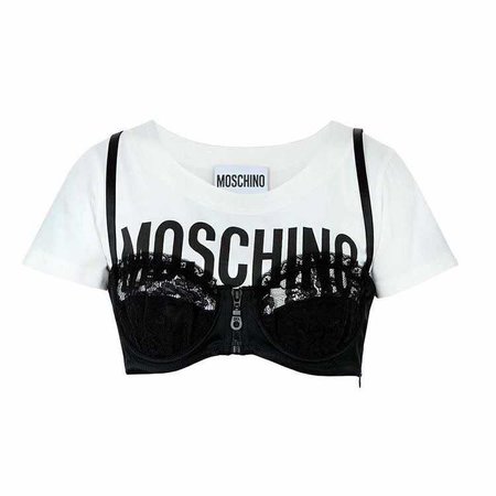 Moschino White Crop Top With Lace Overlay