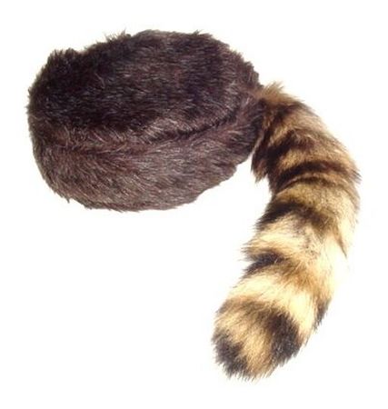 Davey Crockett Coonskin Cap Real Fur Tail Raccoon Brown Coon Daniel Boone Hat | eBay