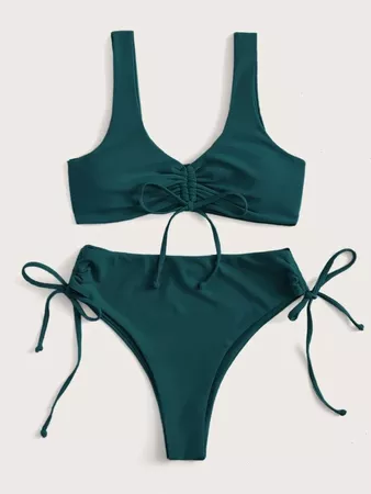 Drawstring Front Tie Side Bikini Swimsuit | SHEIN USA