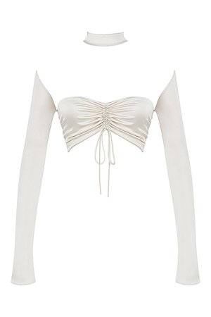 'Heaven Sent' Off White Gathered Cropped Top - Mistress Rock