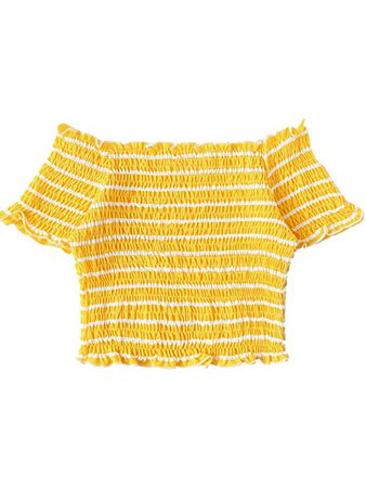 SOLY HUX Women's Off The Shoulder Striped Summer Crop Top Smocked Shirts at Amazon Women’s Clothing store: