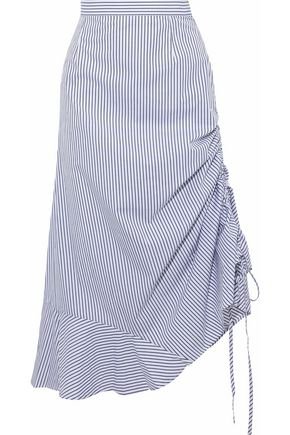 Casey ruched striped cotton-poplin midi skirt | IRIS & INK | Sale up to 70% off | THE OUTNET