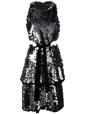 Proenza Schouler Metallic Sequin Sleeveless Cut Out Velvet Bow Dress | Farfetch.com