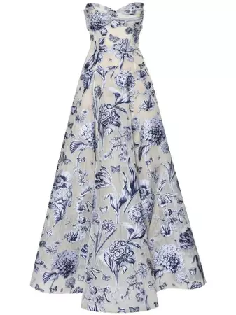 Oscar De La Renta floral-print Halterneck Evening Gown - Farfetch