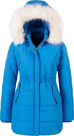 Amazon.com: Chrisuno Women's Cotton Winter Coat Light Warm Long Jacket With Detachable Faux Fur Trimmed Hood 2XL Blue : Clothing, Shoes & Jewelry