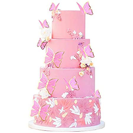 Amazon.com: Unimall Pack of 30 Pink Color Gold Edge Mixed Size Lively 3D Swllowtail Butterfly Cupcake Topper for Girls Women's Happy Birthday Wedding Party Cake Wall Party Food Decorations : Grocery & Gourmet Food
