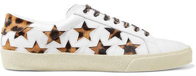 Court Classic Leopard-print Calf Hair And Leather Sneakers - White