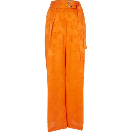 Orange jacquard wide leg trousers - Wide Leg Trousers - Trousers - women