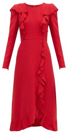 Ruffled Boucle Midi Dress - Womens - Red