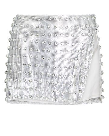 Retrofête Deandra Crystal-Embellished Chainmail Mini Skirt in silver | INTERMIX®