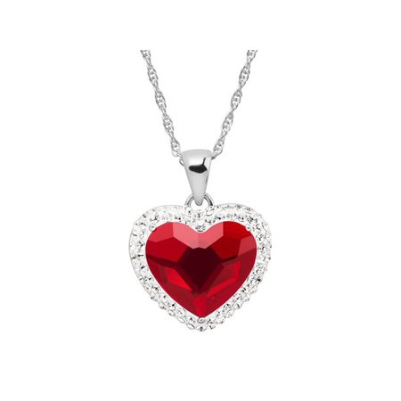 Women's Crystaluxe Red Heart Halo Pendant Necklace with Crystals in Sterling Silver - Walmart.com
