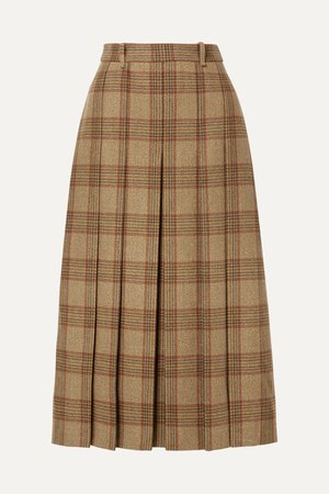 Beige Belted checked wool midi skirt | Gucci | NET-A-PORTER
