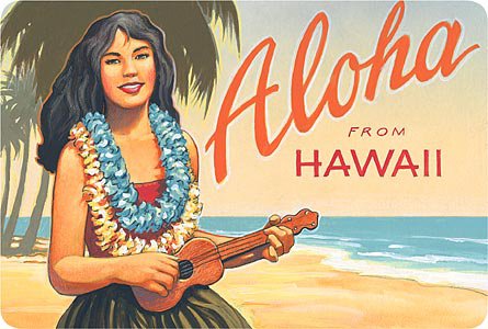 Hawaiian Vintage Postcard - Aloha from Hawaii - <a href="Hawaiian_Posters_Kerne_Erickson.html">Kerne Erickson</a>