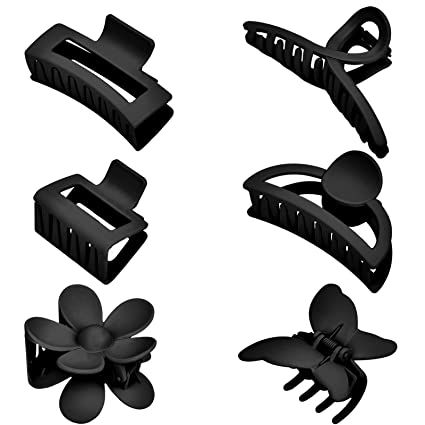 Amazon.com : Black Hair Clips, 6 Pack Black Claw Clips for Thin Hair 1.85-4.5 Inch Matte Non Slip Jaw Clips Flower Banana Butterfly Claw Clips Hair Accessories for Women and Girls : Beauty & Personal Care