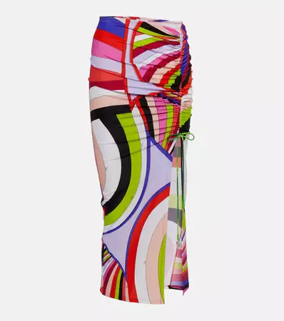 Ruched Printed Midi Skirt in Multicoloured - Pucci | Mytheresa